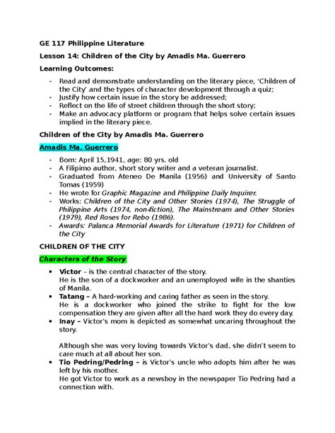 Lesson 14 Children of the City by Amadis Ma. Guerrero.